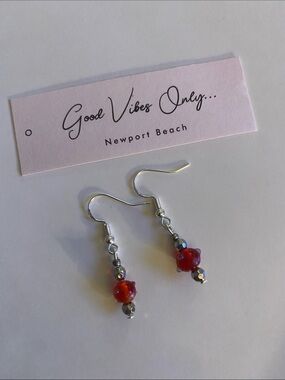 Good Vibes Only Red Glass Bead Drop Earrings! ❣️